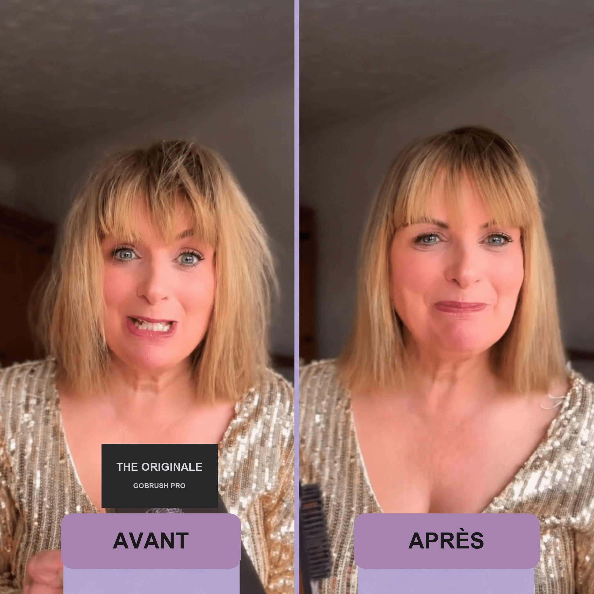 Résultat Avant Après cliente brosse lissante sans fil The Originale