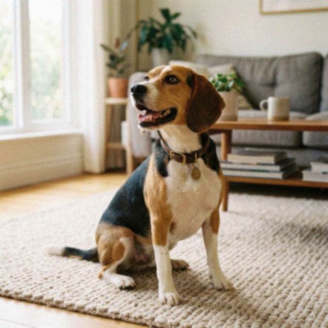 Maya - Beagle sereine dans le salon
