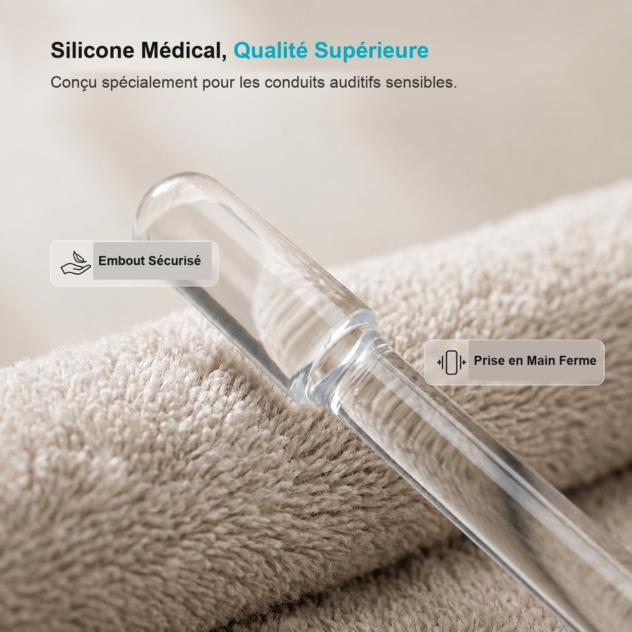 Embout silicone ergonomique respectant le tympan
